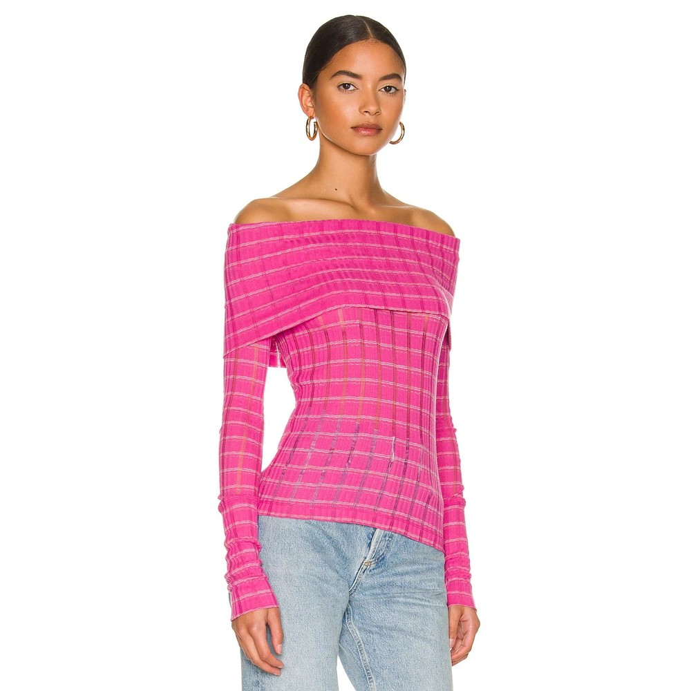 Free People Revolve NWT Snowbunny GF Rib Off Shoulder Top Fuschia Fizz Large New